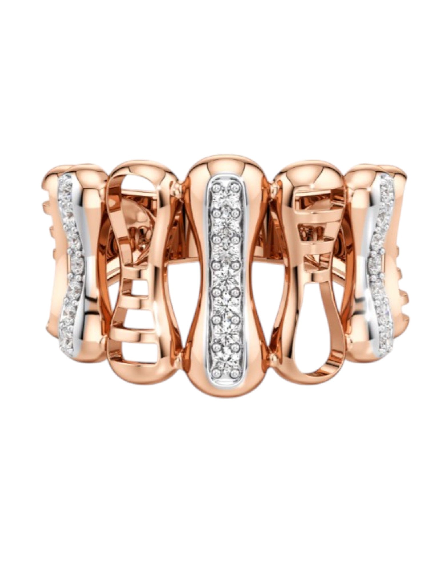 Platinum Spiral Casual Sterling Silver Rose Gold Plated CZ Stone Light Weight Ring For Women By Kesardeep
